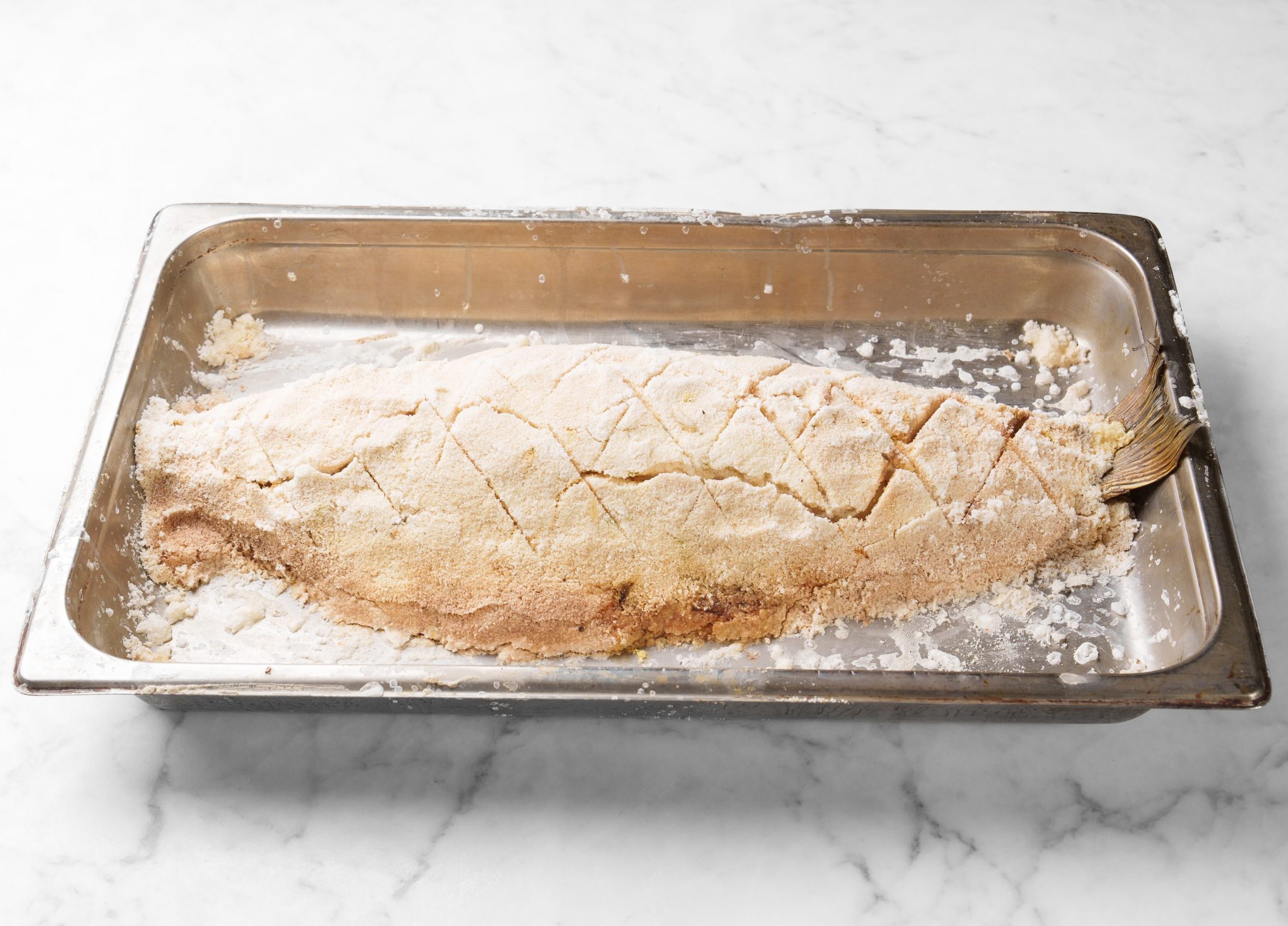 Sea Bass Salt Crusted, Crudaiola Sauce