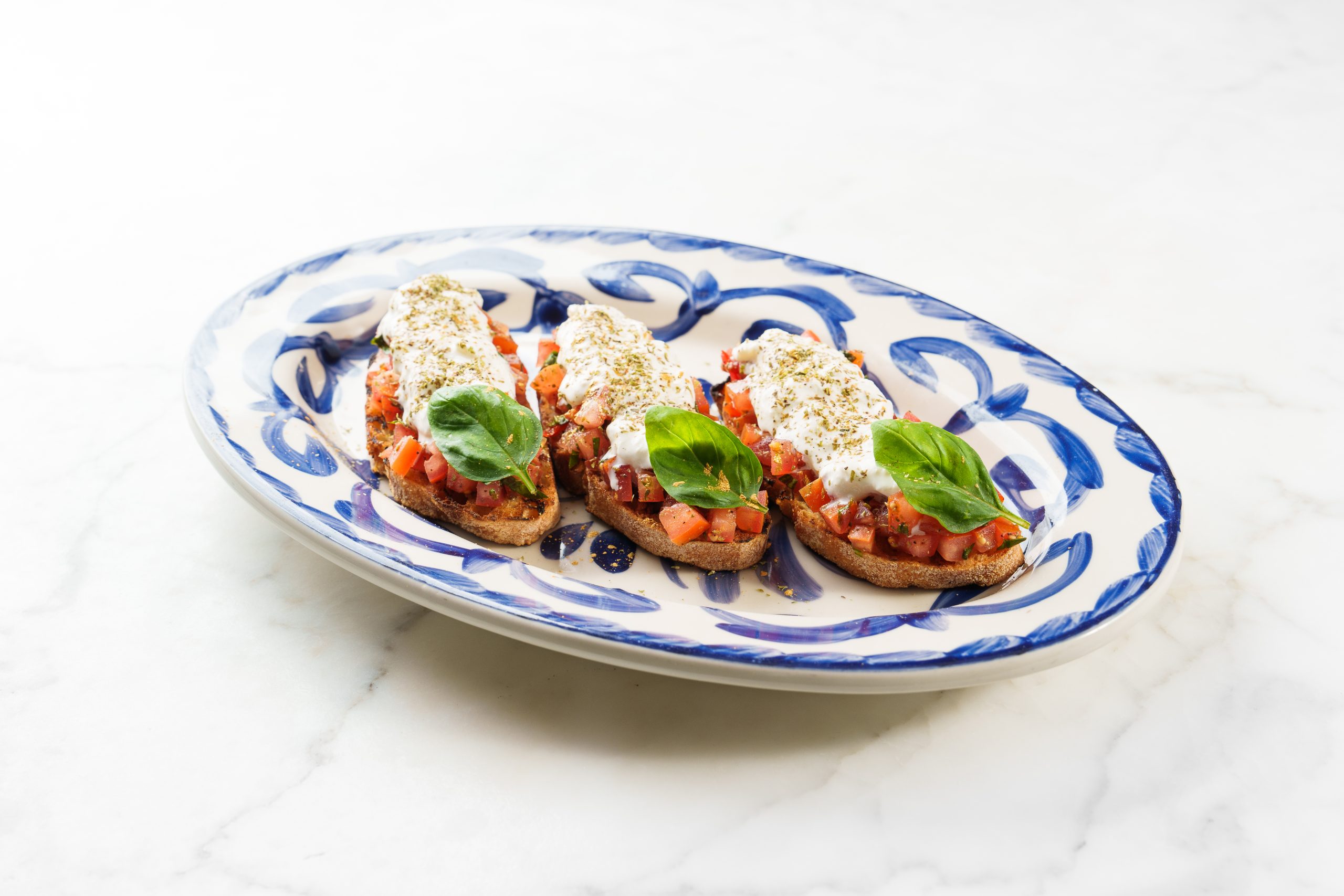 Bruschetta, Burrata, Tomato with Gold Powder