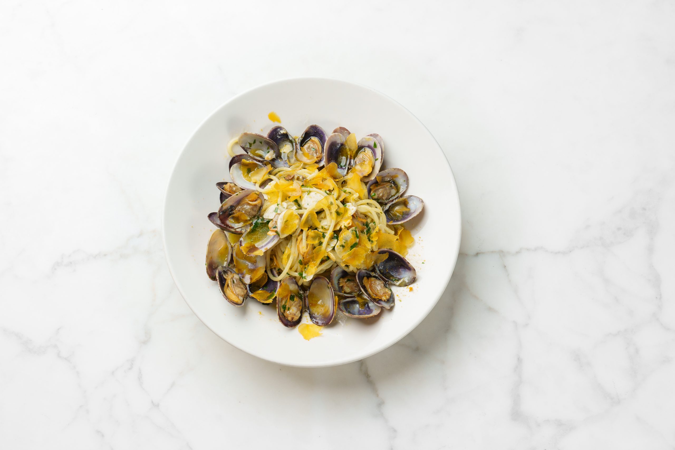 Spaghetti with Clams, Bottarga, Garlic & Chilli